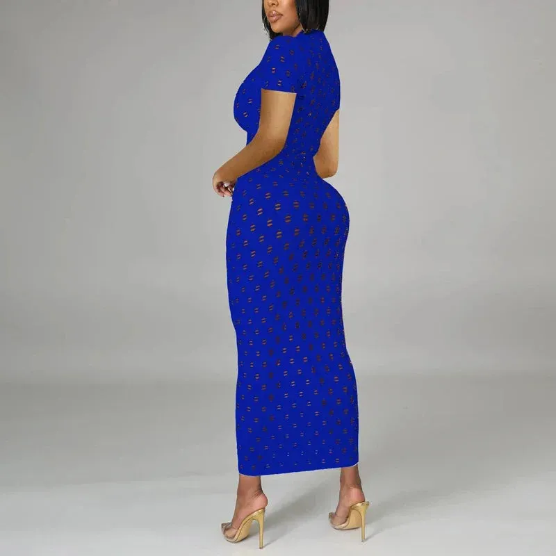 Hollow Out Short Sleeve Bodycon Maxi Dress