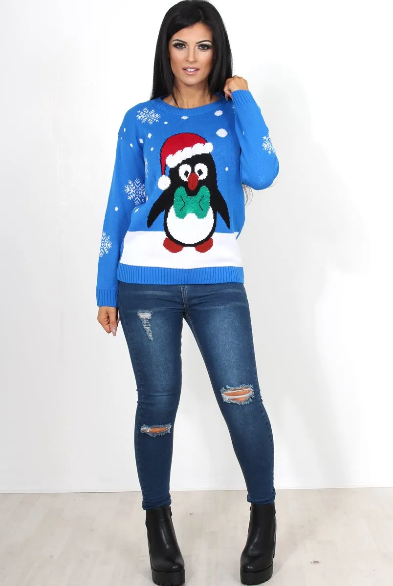 Holy Blue Penguin Christmas Jumper