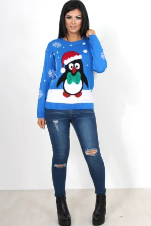 Holy Blue Penguin Christmas Jumper