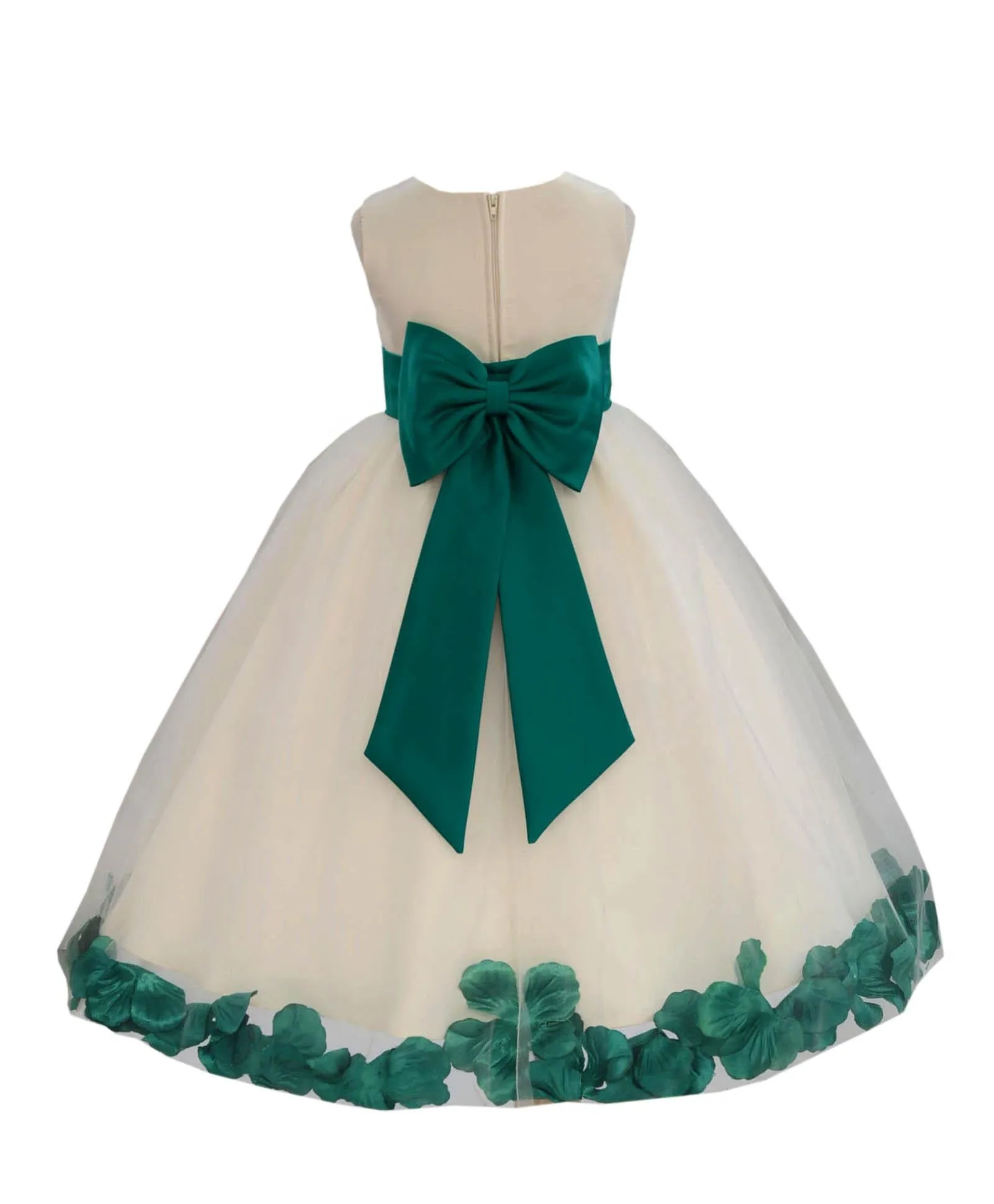 Ivory Elegant Wedding Pageant Special Events Petals Flower Girl Dress with Bow Tie Sash 302T(4)