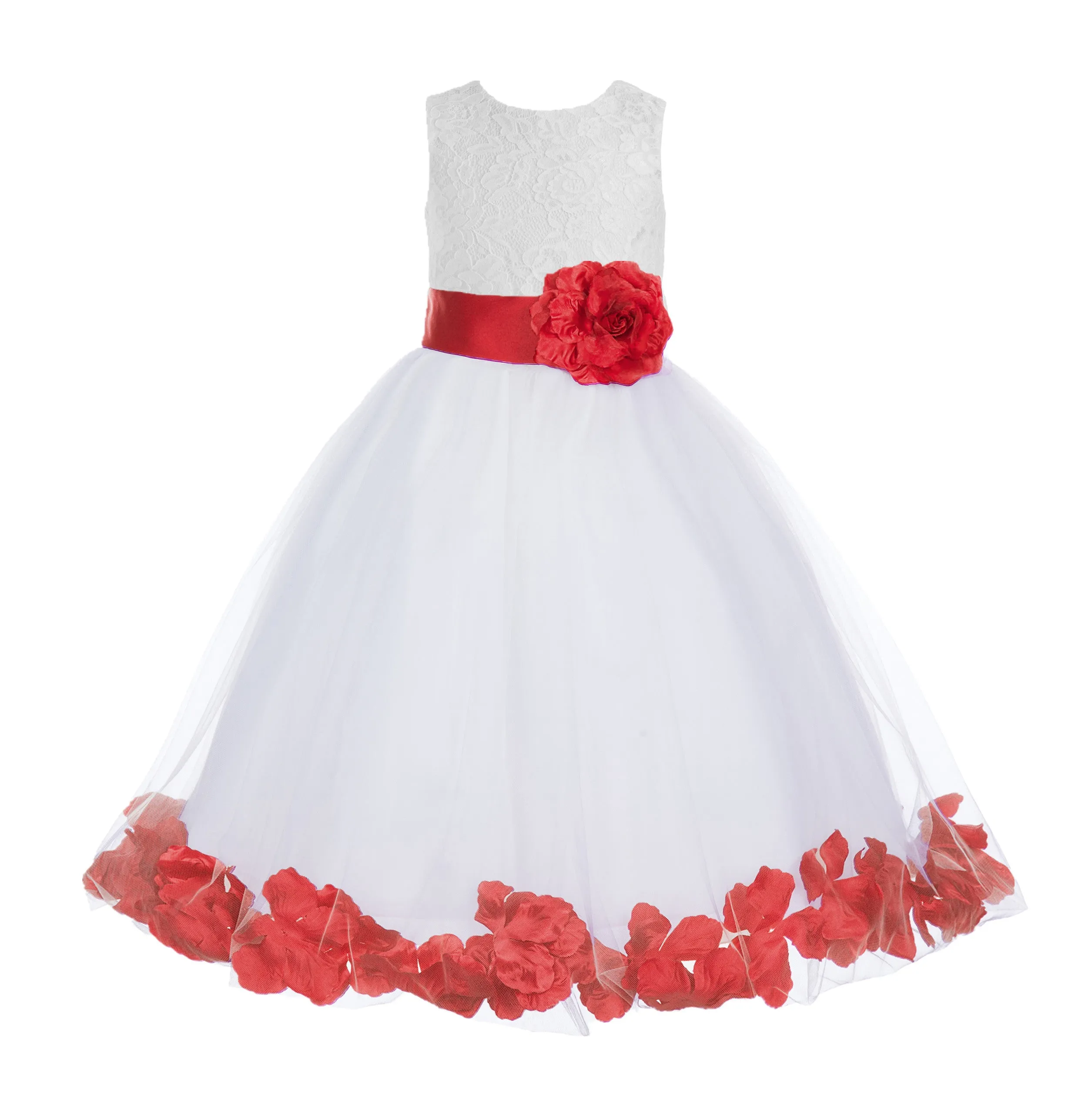 Ivory Floral Lace Heart Cutout Rose Petals Flower Girl Dress Junior Bridesmaid Special Event 185T(1)