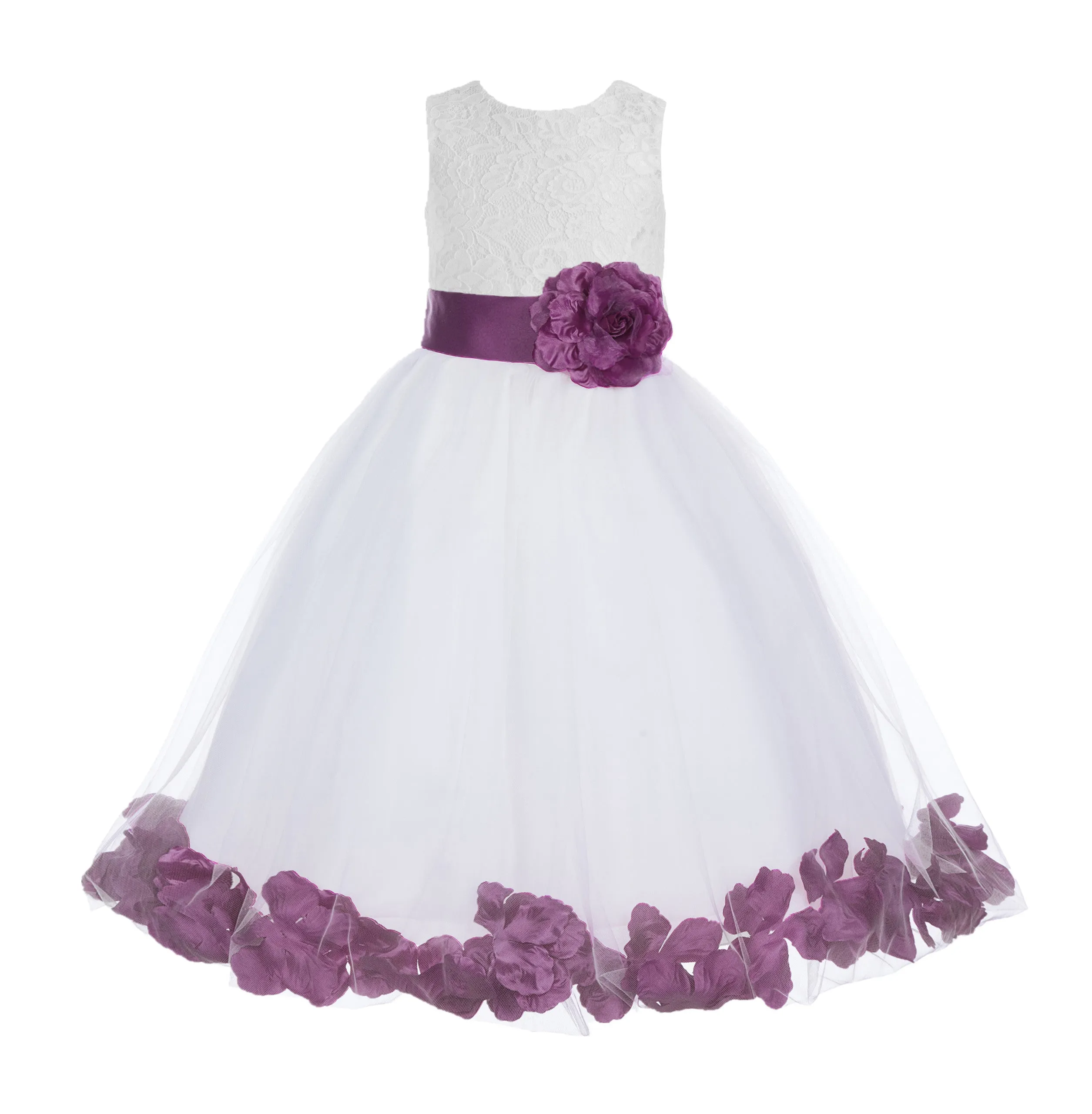 Ivory Floral Lace Heart Cutout Rose Petals Flower Girl Dress Junior Bridesmaid Special Event 185T(1)