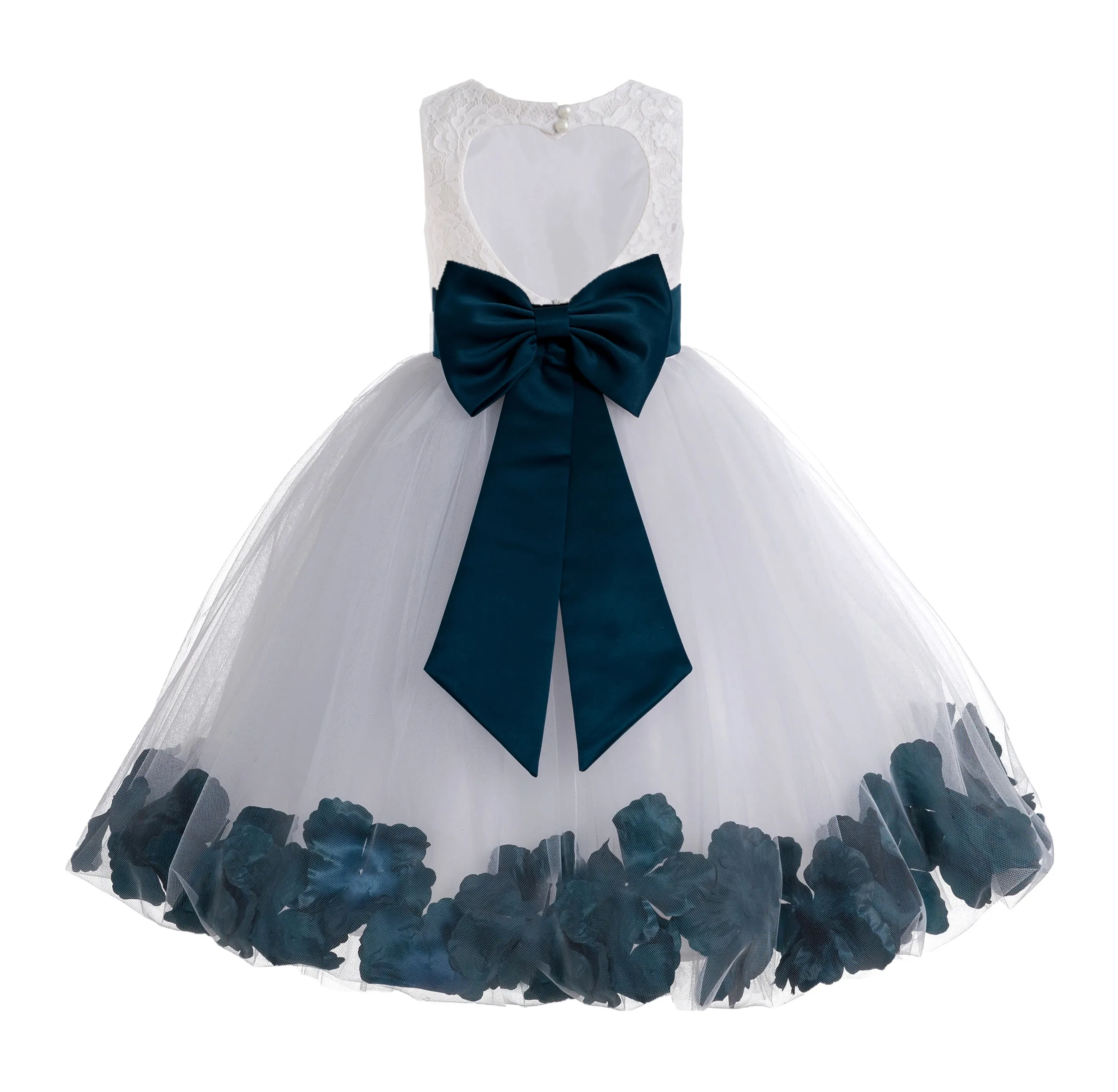 Ivory Floral Lace Heart Cutout Rose Petals Flower Girl Dress Junior Bridesmaid Special Event 185T(1)
