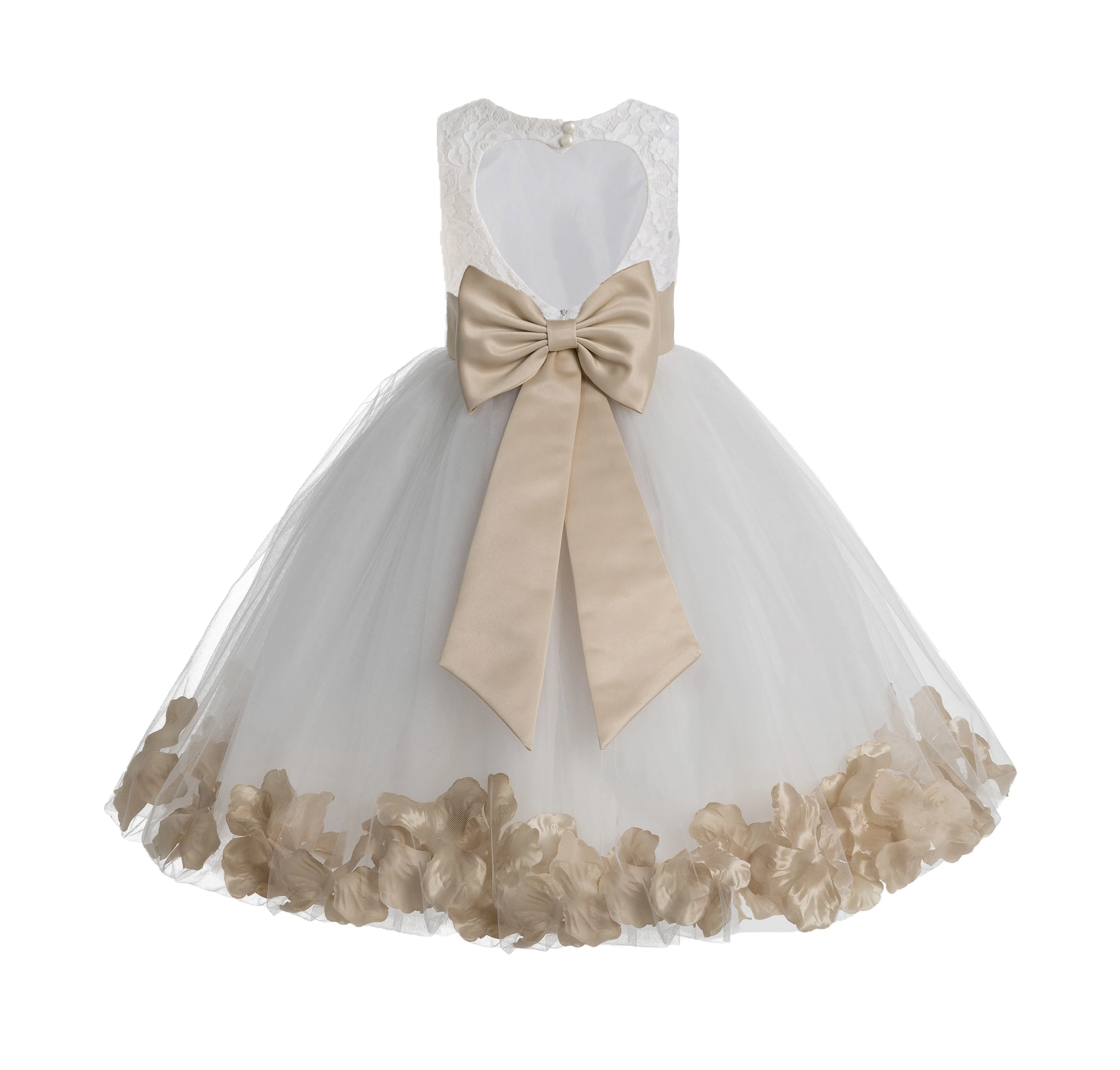 Ivory Floral Lace Heart Cutout Rose Petals Flower Girl Dress Junior Bridesmaid Special Event 185T(1)