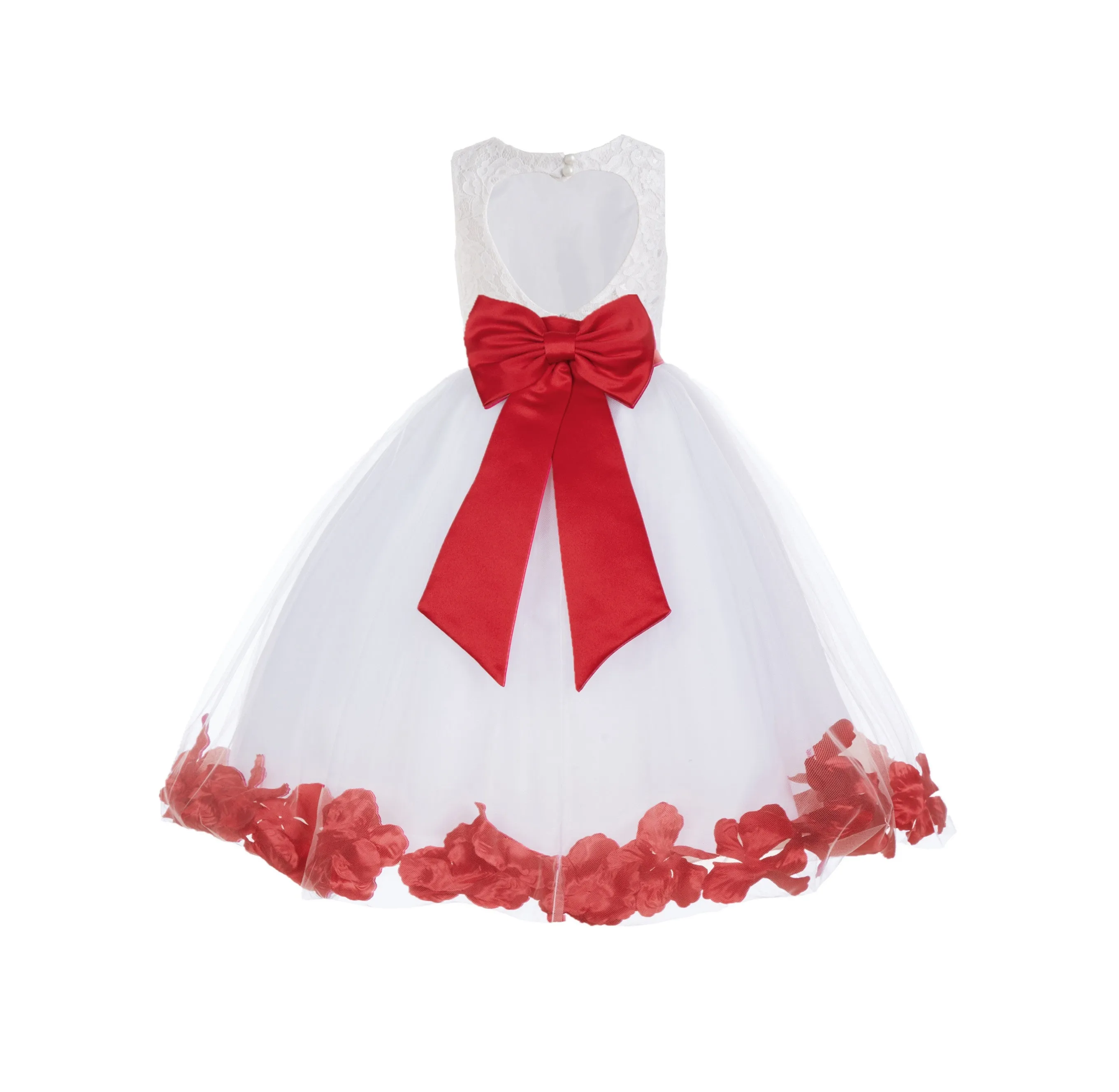Ivory Floral Lace Heart Cutout Rose Petals Flower Girl Dress Junior Bridesmaid Special Event 185T(1)