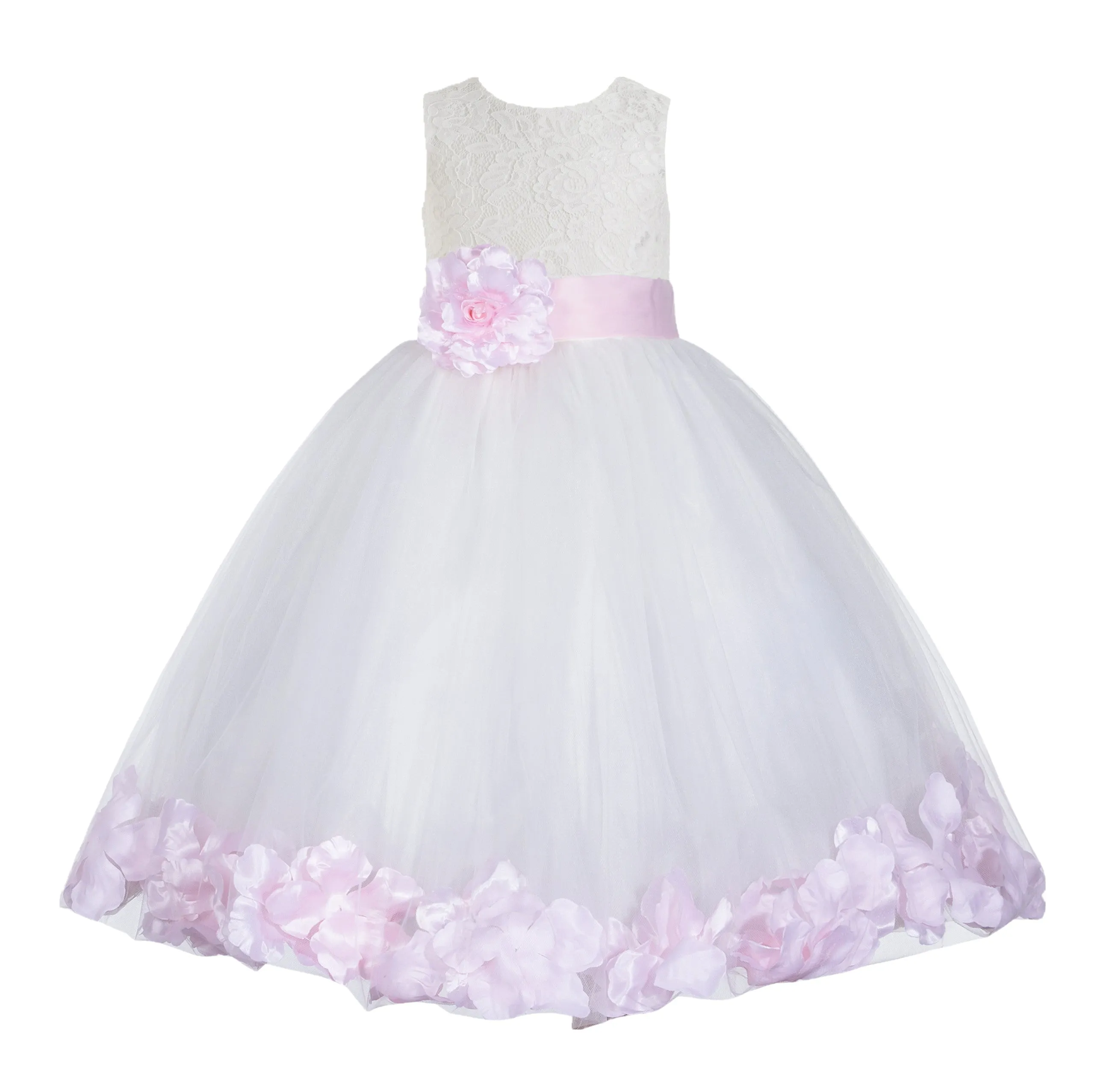 Ivory Floral Lace Heart Cutout Rose Petals Flower Girl Dress Junior Bridesmaid Special Event 185T(1)