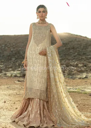 Ivory Gold Bridal Gharara with Kameez Dress #BS667
