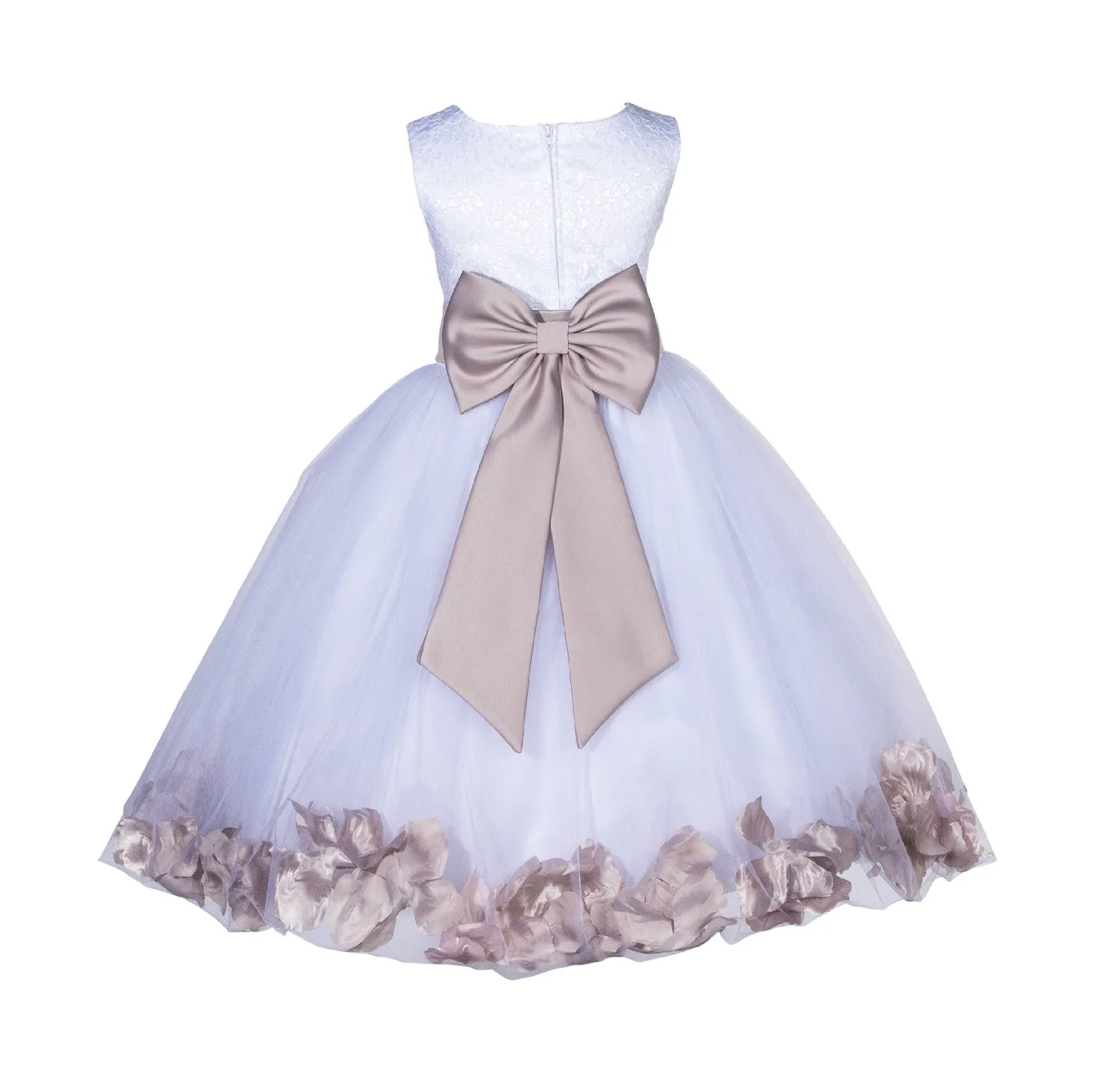 Ivory Tulle Floral Lace Top Rose Petals Flower Girl Dress Wedding Pageant Special Occasions 165T(1)