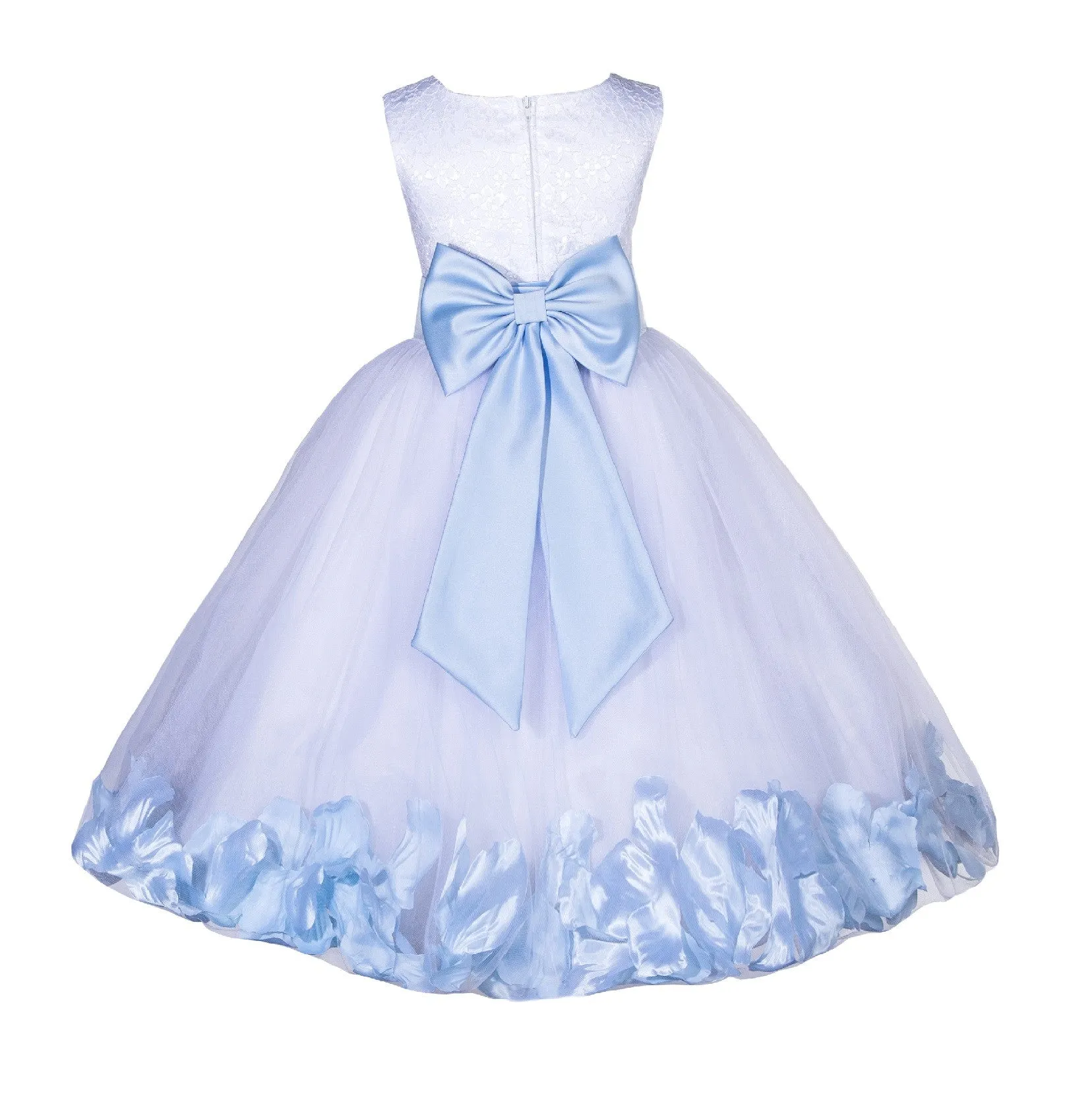 Ivory Tulle Floral Lace Top Rose Petals Flower Girl Dress Wedding Pageant Special Occasions 165T(1)
