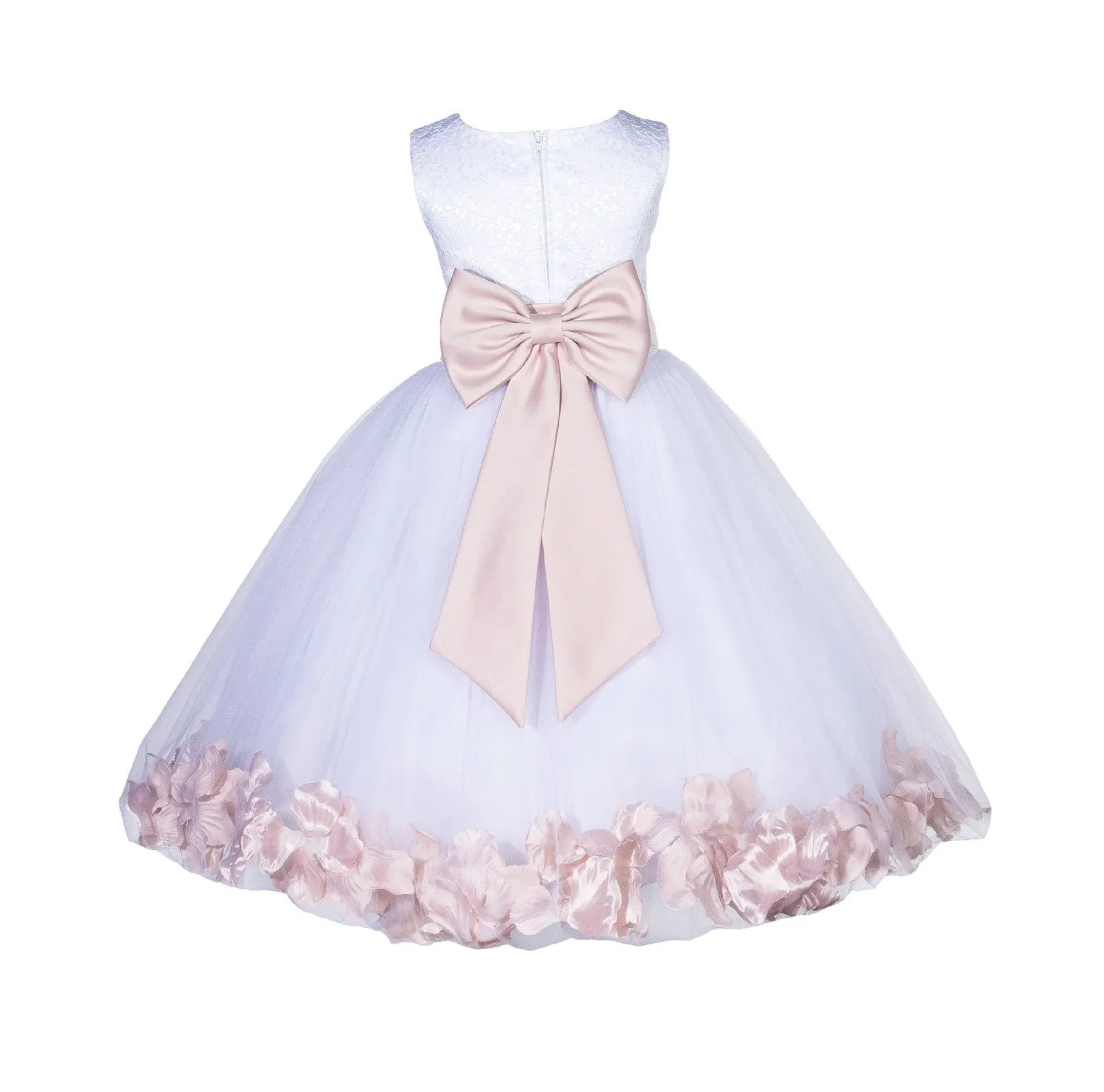 Ivory Tulle Floral Lace Top Rose Petals Flower Girl Dress Wedding Pageant Special Occasions 165T(1)