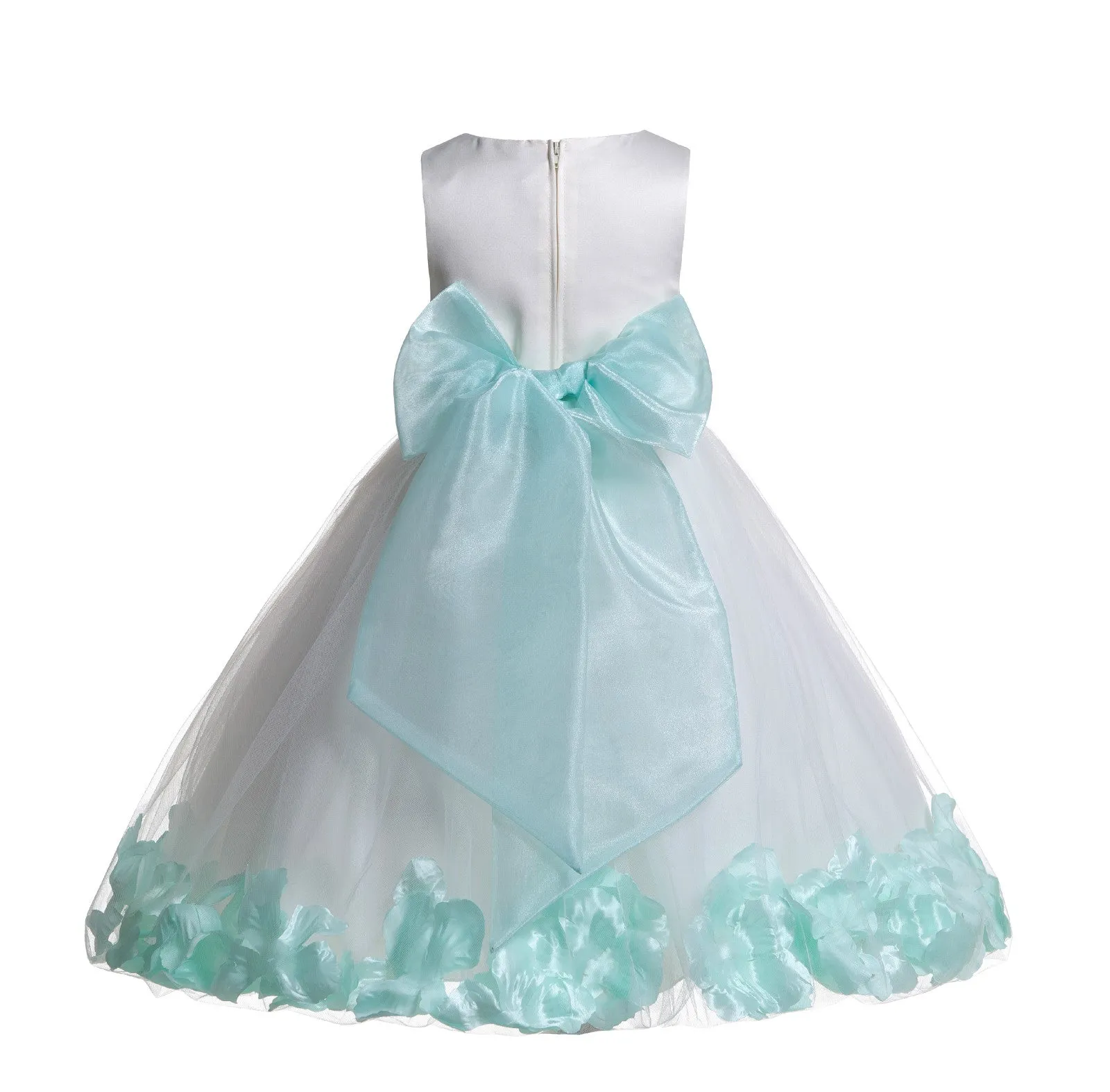 Ivory Tulle Floral Rose Petals Princess Wedding Pageant Recital Birthday Flower Girl Dress 007(2)