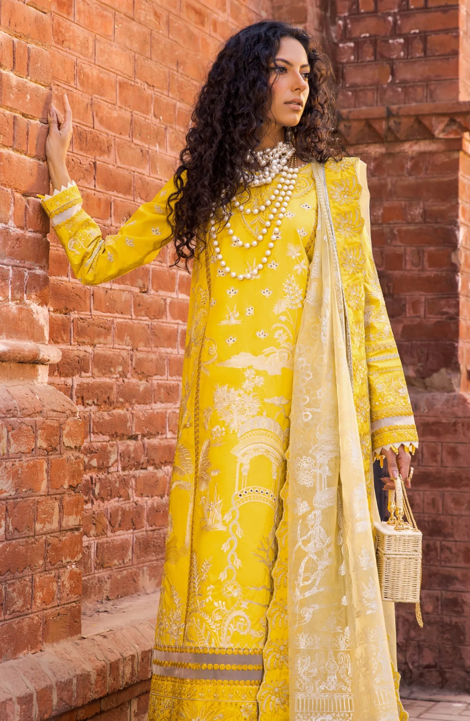 Kameez Trouser Pakistani Eid Dress in Yellow Color