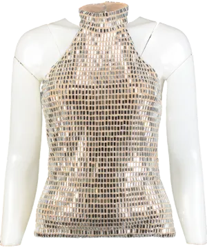 Karen Millen Metallic Premium Crystal Embellished Jersey Halter Top UK S