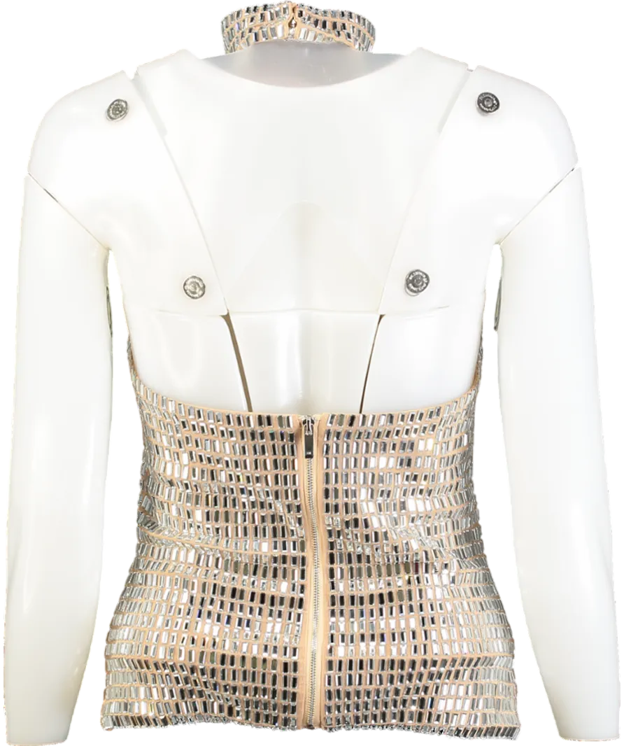 Karen Millen Metallic Premium Crystal Embellished Jersey Halter Top UK S