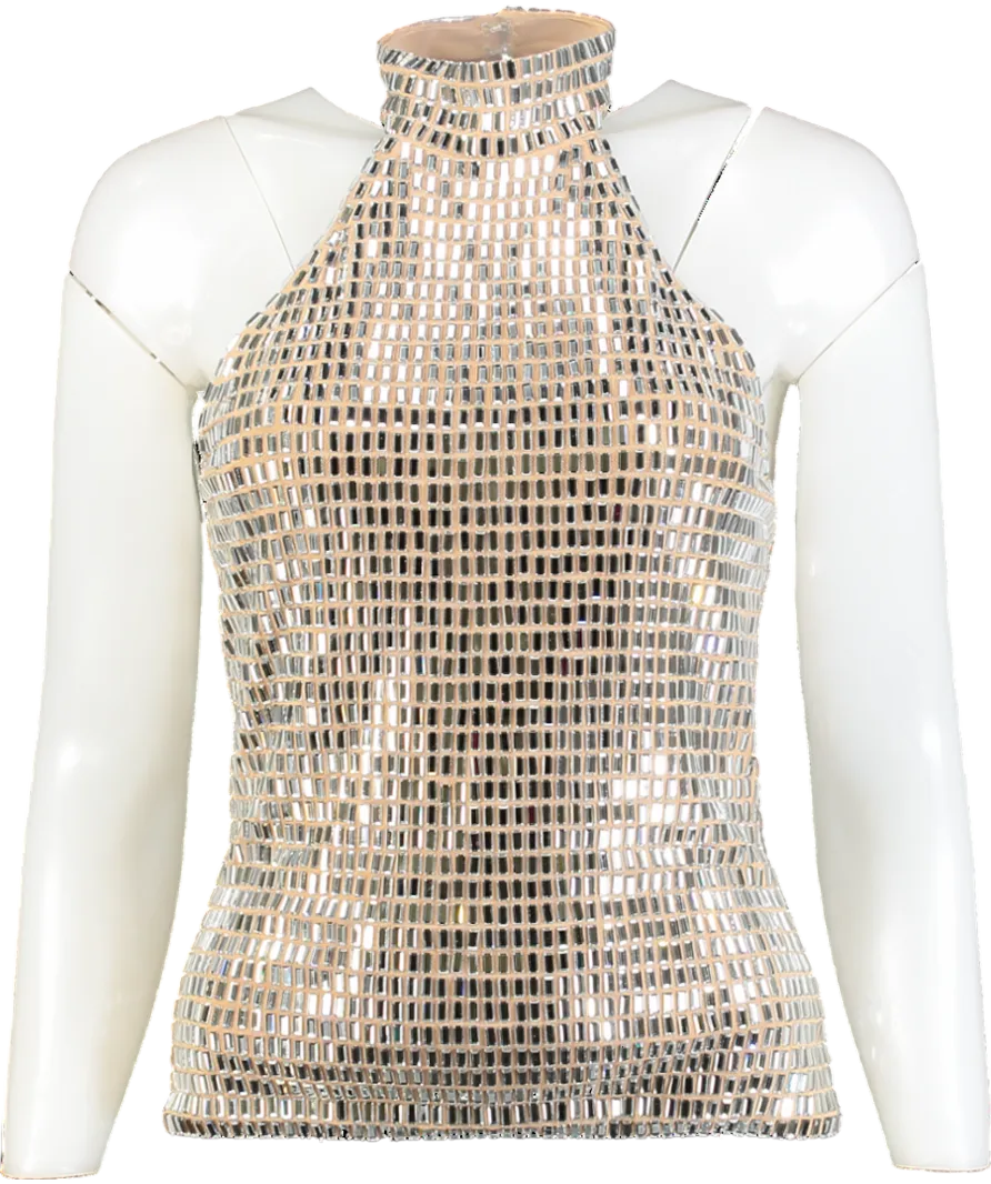 Karen Millen Metallic Premium Crystal Embellished Jersey Halter Top UK S