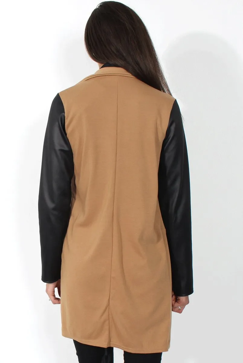 Karina Camel PU Long Jacket
