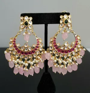 Kundan Chandbalis With Bead Drops