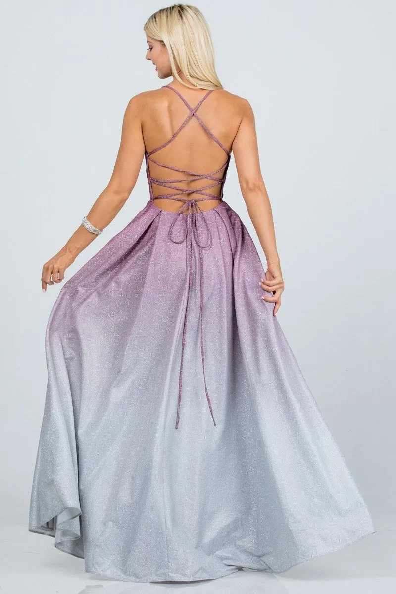 La Scala 25786 Long A-Line Glitter Ombre Formal Gown