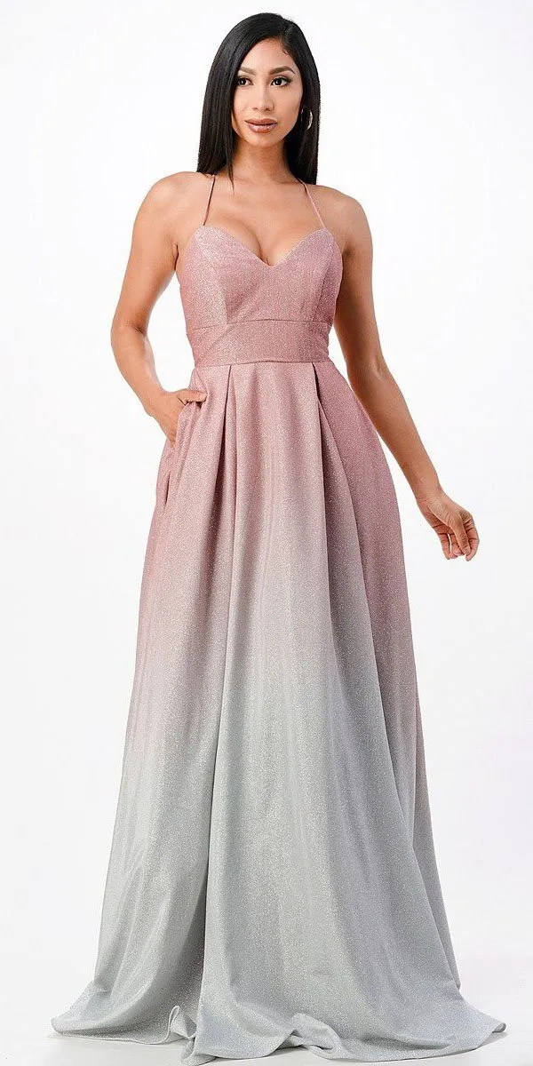 La Scala 25786 Long A-Line Glitter Ombre Formal Gown