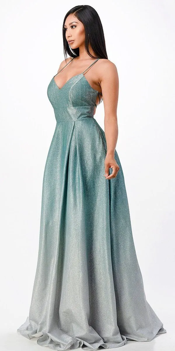 La Scala 25786 Long A-Line Glitter Ombre Formal Gown