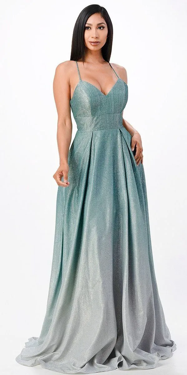La Scala 25786 Long A-Line Glitter Ombre Formal Gown
