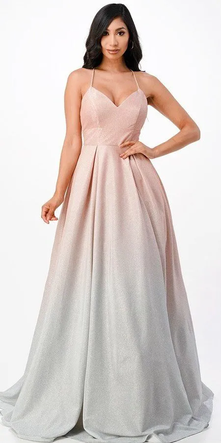 La Scala 25786 Long A-Line Glitter Ombre Formal Gown