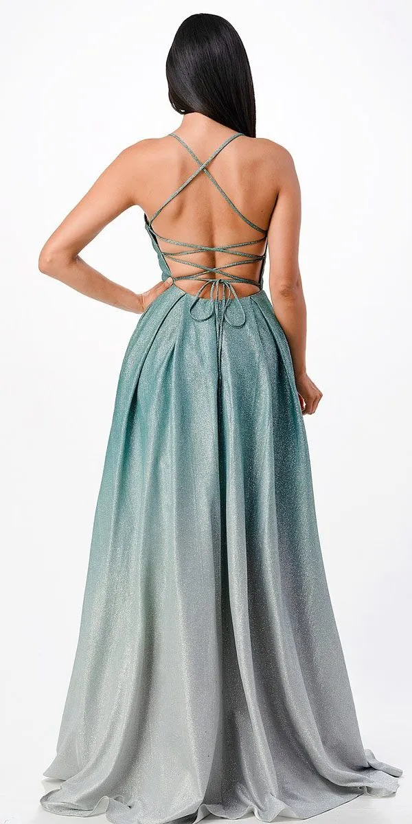 La Scala 25786 Long A-Line Glitter Ombre Formal Gown