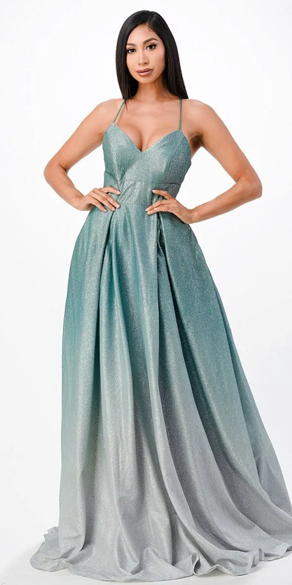 La Scala 25786 Long A-Line Glitter Ombre Formal Gown