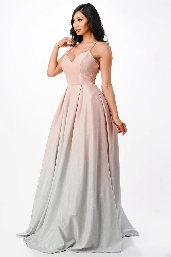 La Scala 25786 Long A-Line Glitter Ombre Formal Gown