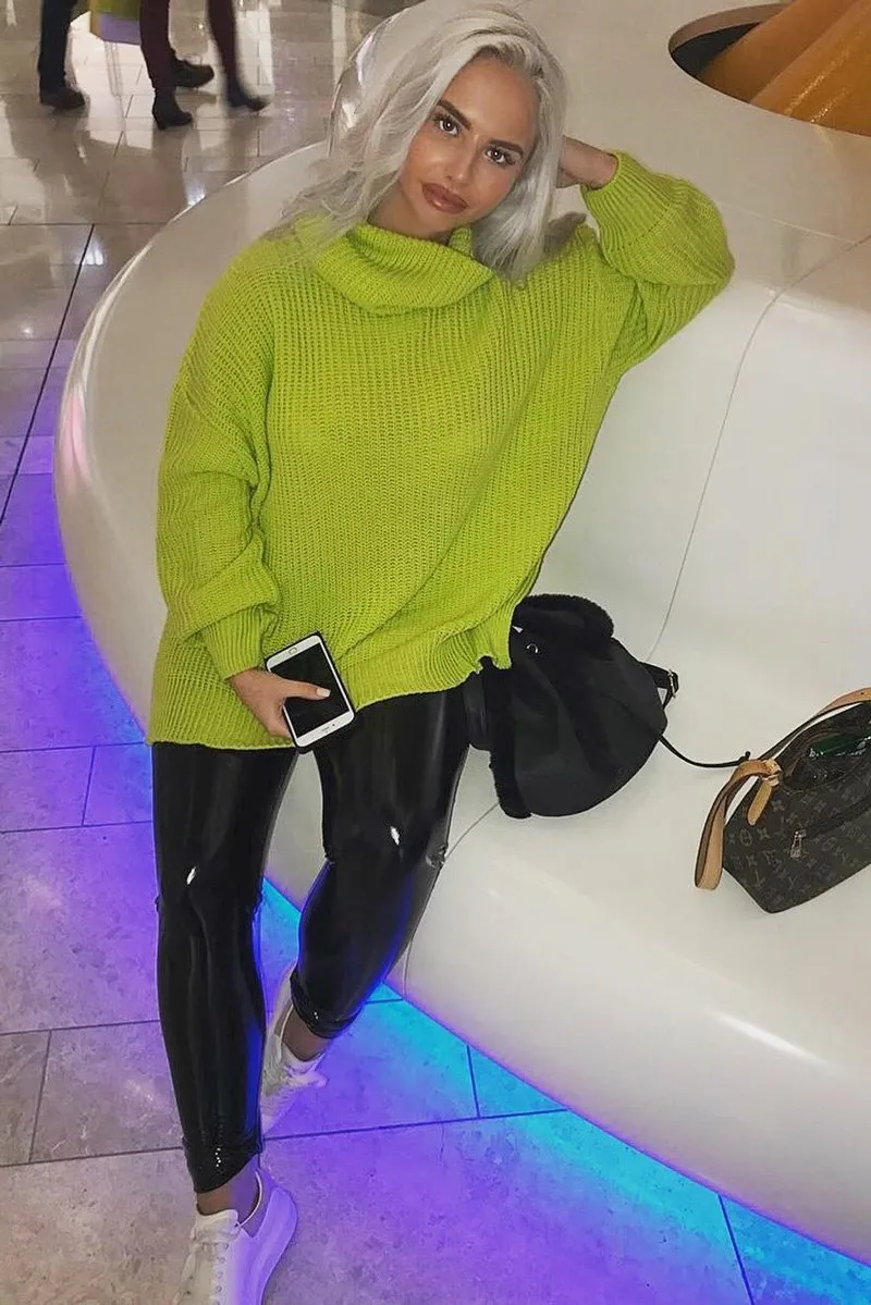 Lime Chunky Knit Jumper Dress - Maci
