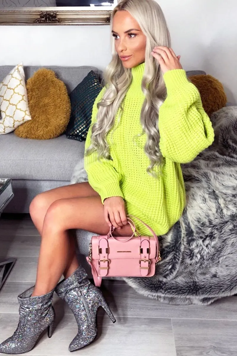 Lime Chunky Knit Jumper Dress - Maci
