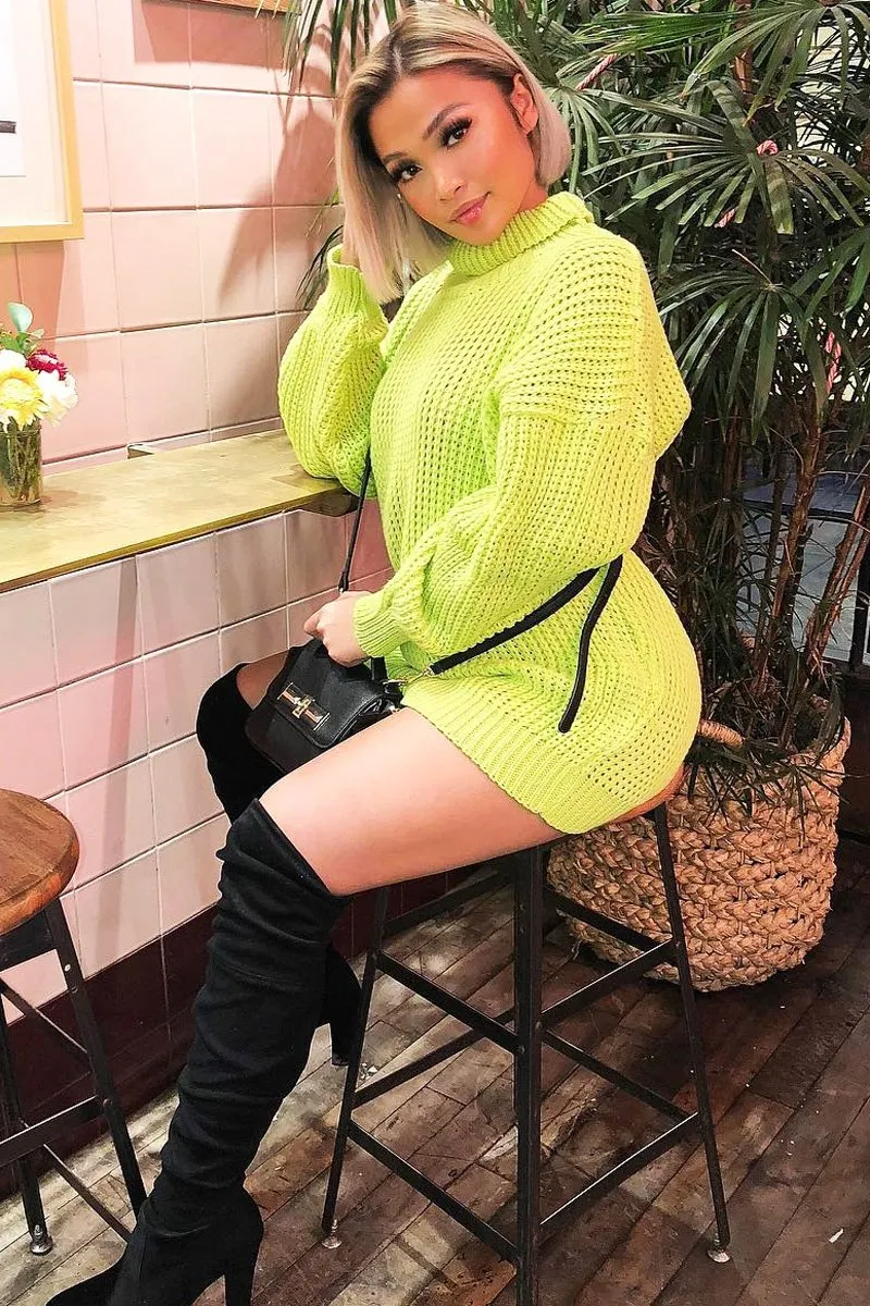 Lime Chunky Knit Jumper Dress - Maci