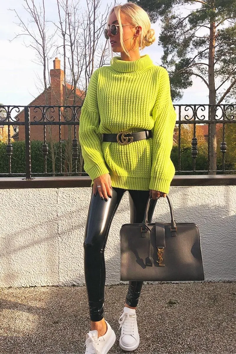 Lime Chunky Knit Jumper Dress - Maci