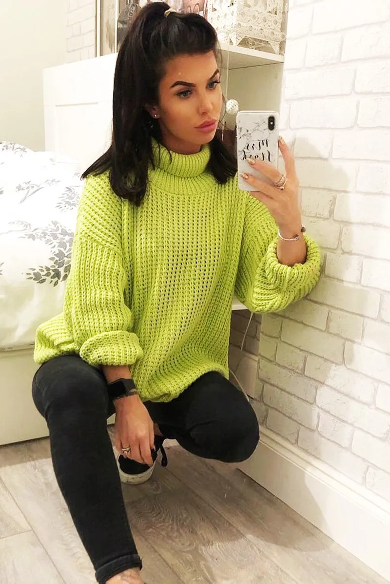 Lime Chunky Knit Jumper Dress - Maci