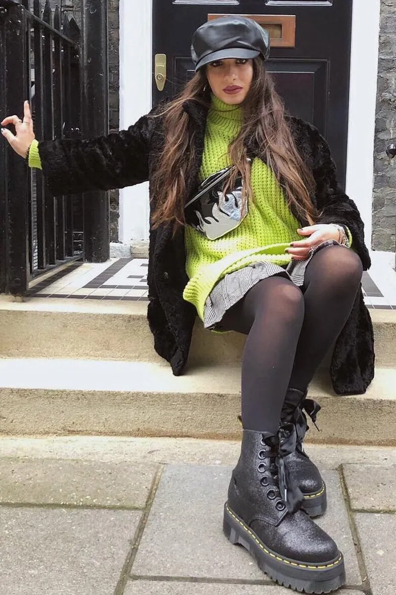 Lime Chunky Knit Jumper Dress - Maci