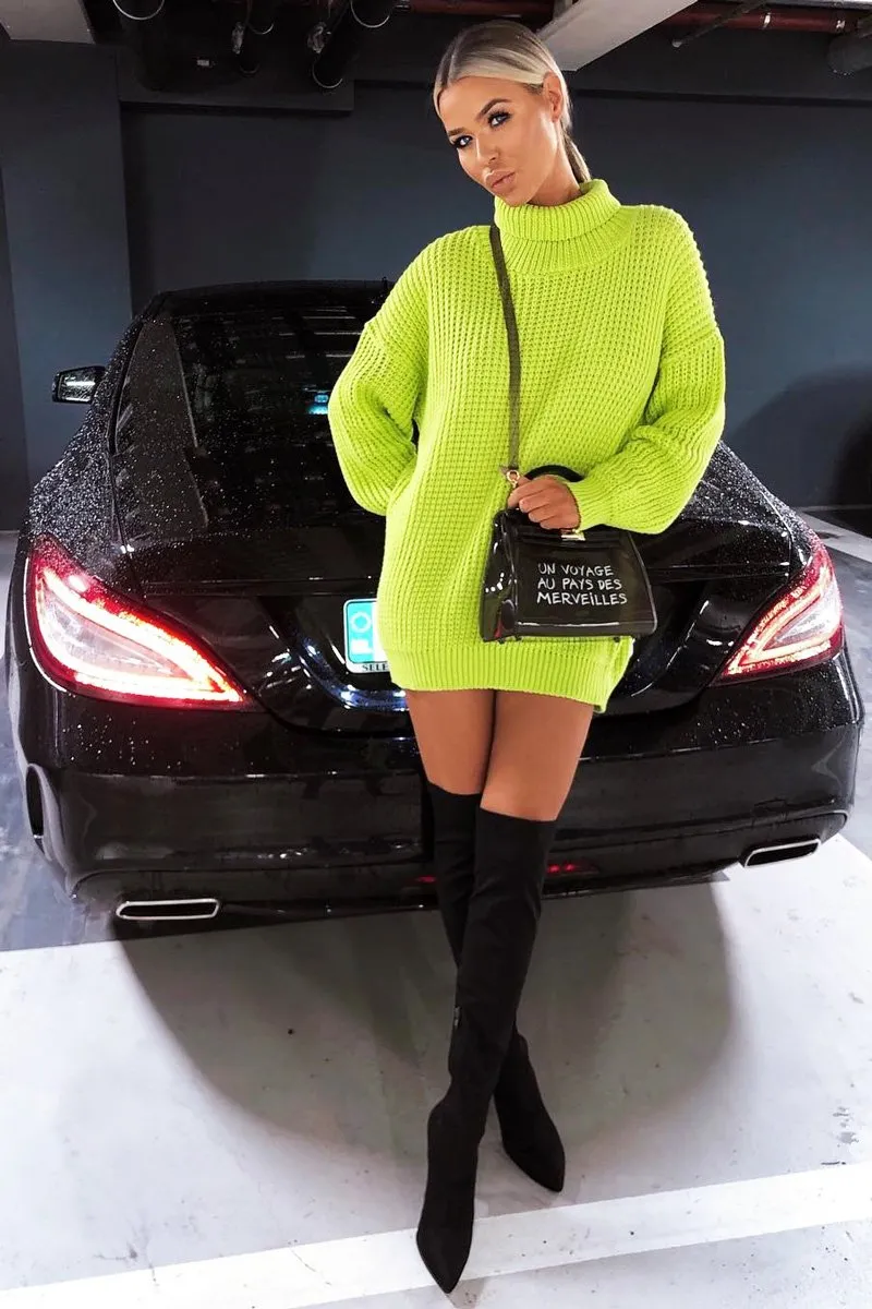 Lime Chunky Knit Jumper Dress - Maci