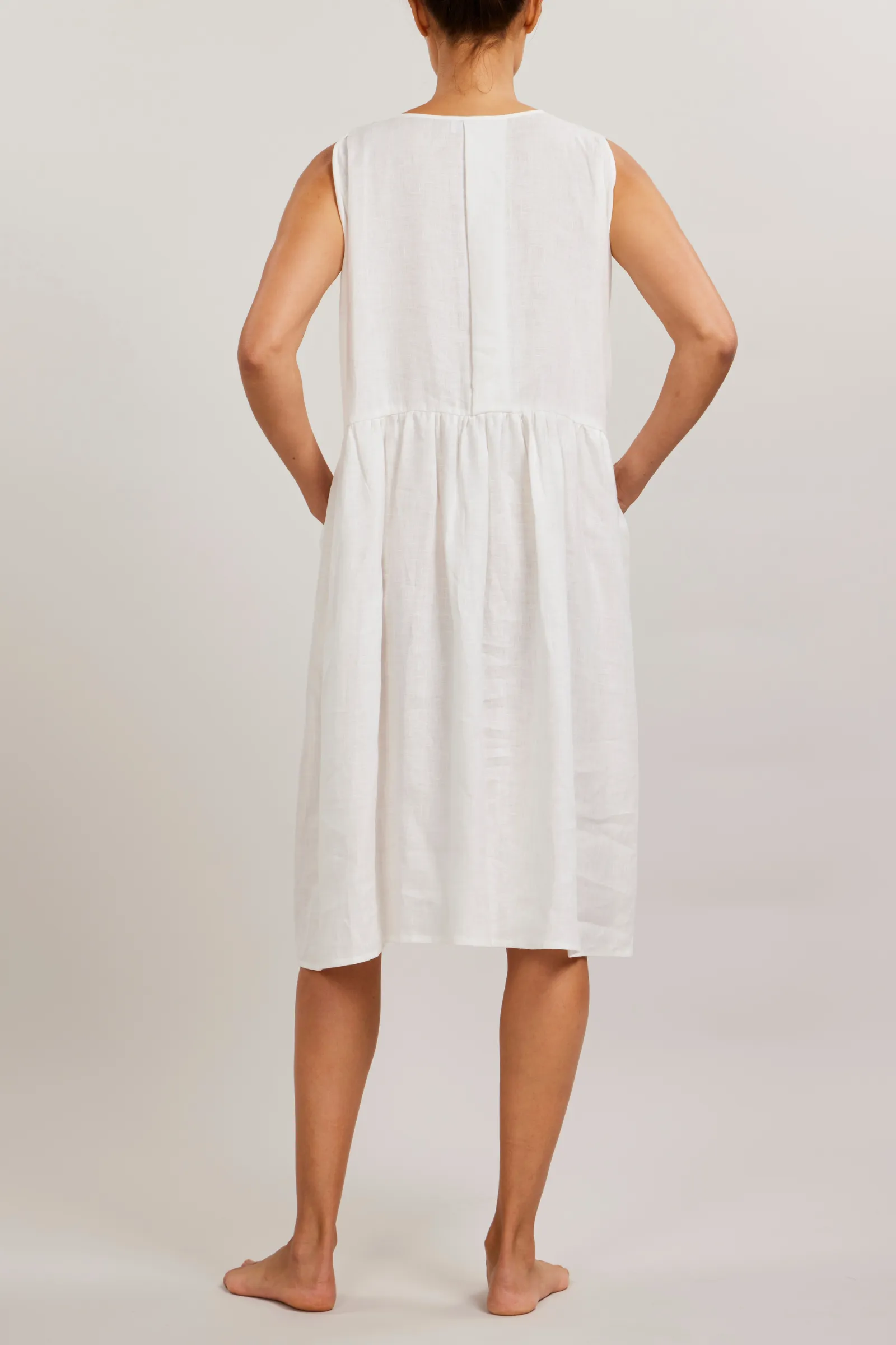 Linen Sophia Sleeveless Dress - Cream