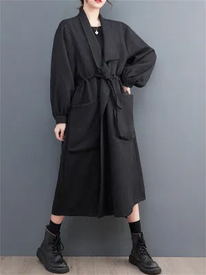 Literary Strap Over-the-Knee Autumn Jackets for Ladies