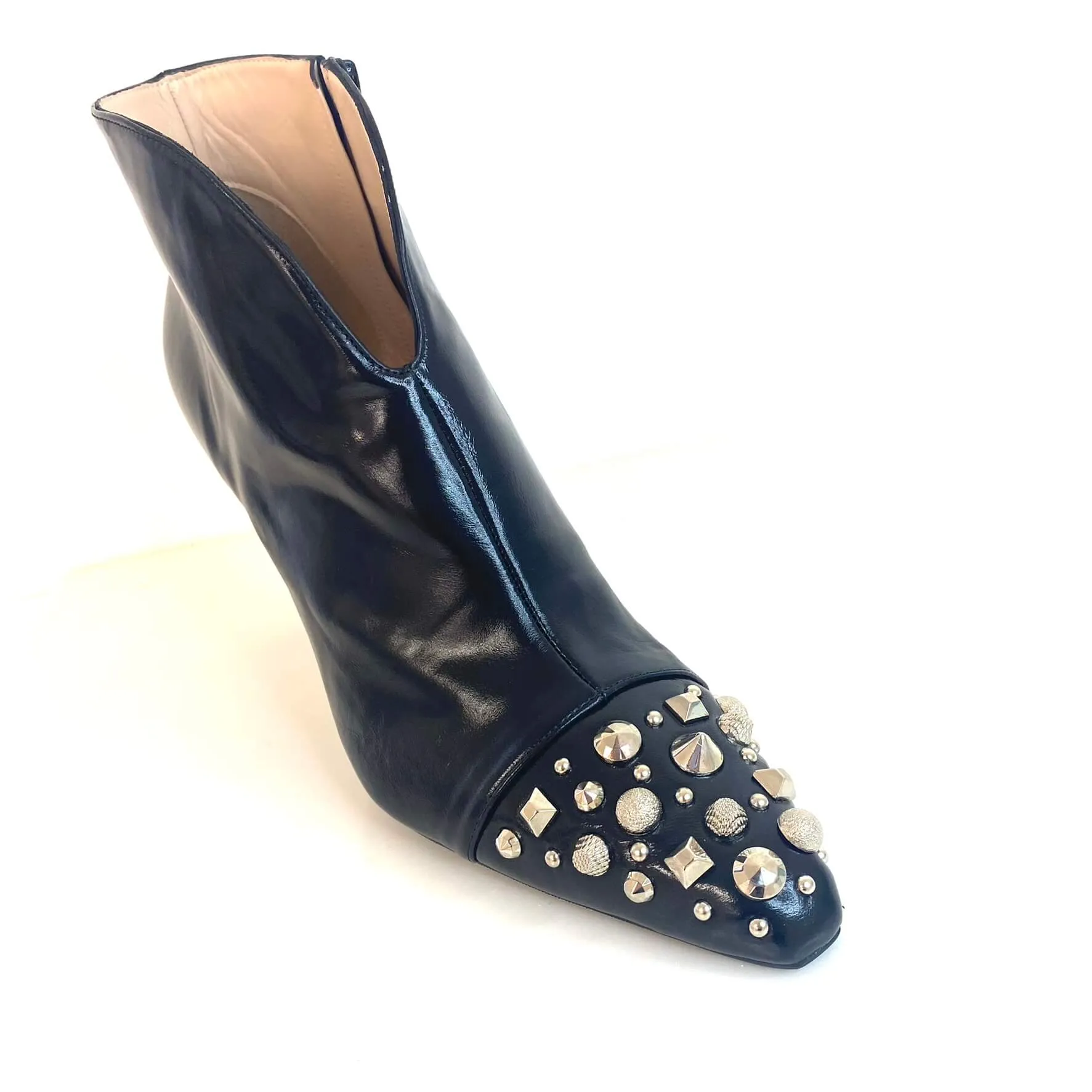 Lodi Stiar Black Leather Studded Shoe Boots