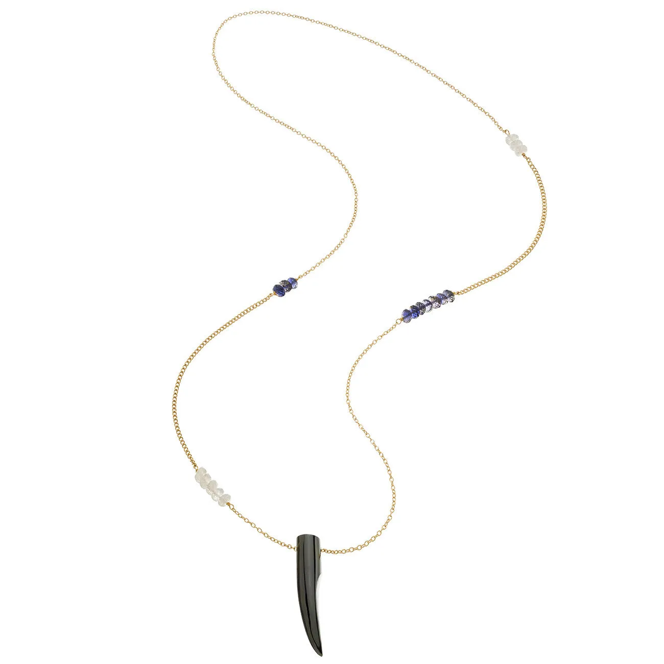 Long Gemstone Horn Necklace - Hematite