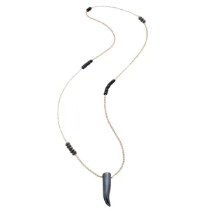 Long Gemstone Horn Necklace - Hematite