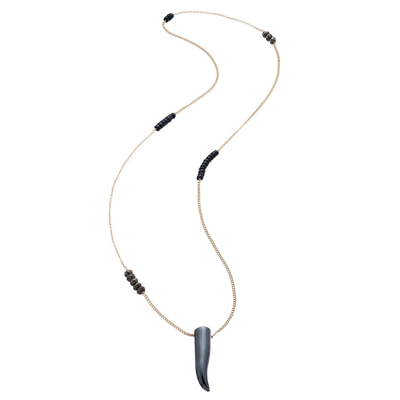 Long Gemstone Horn Necklace - Hematite