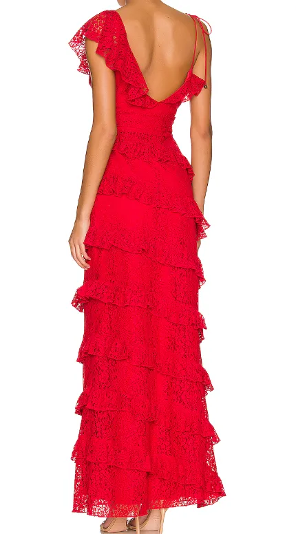 long red prom dresses, sexy lace evening dress with slit      fg833