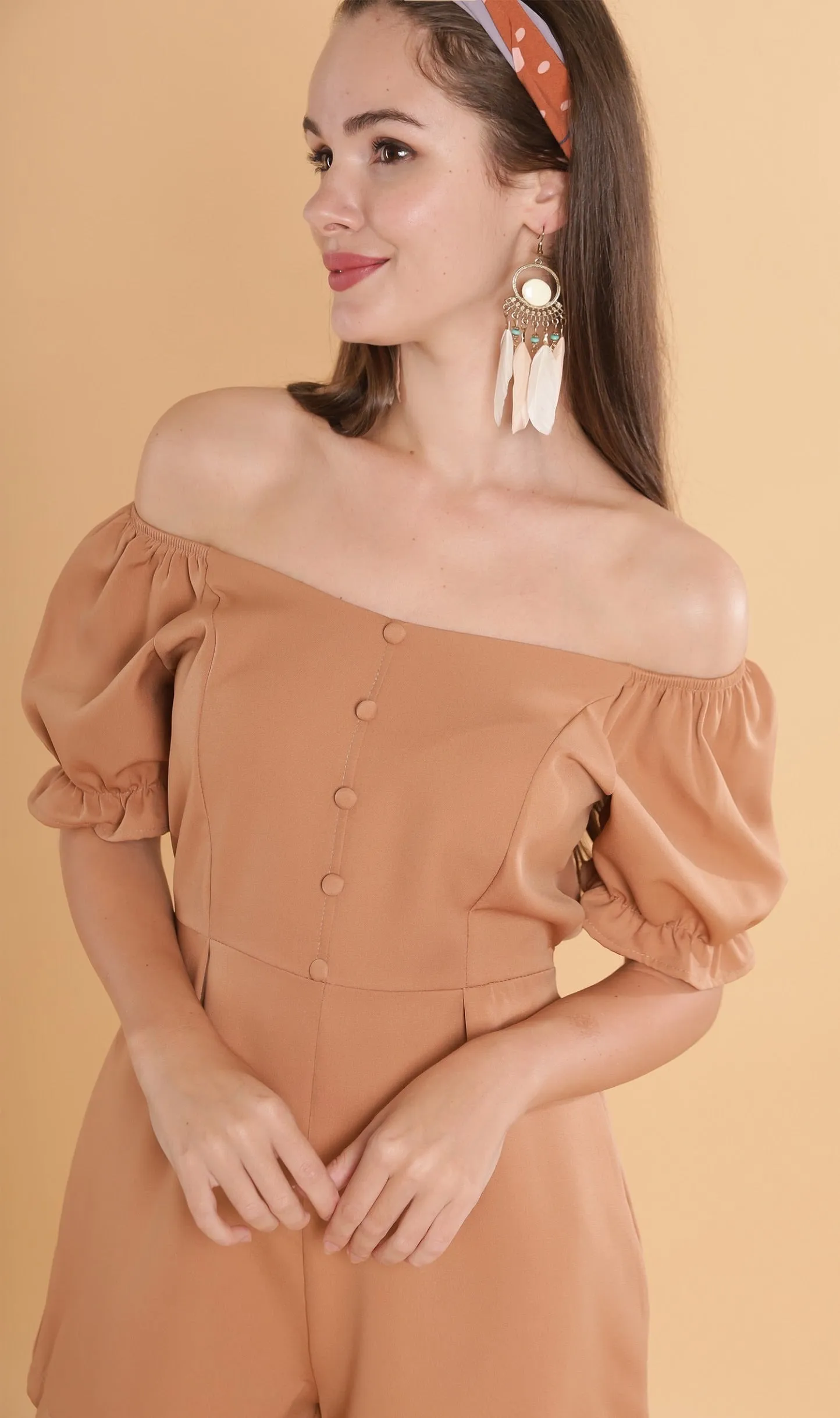 LULU Puff-Sleeve Romper (Mocha)
