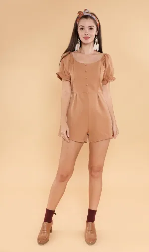 LULU Puff-Sleeve Romper (Mocha)