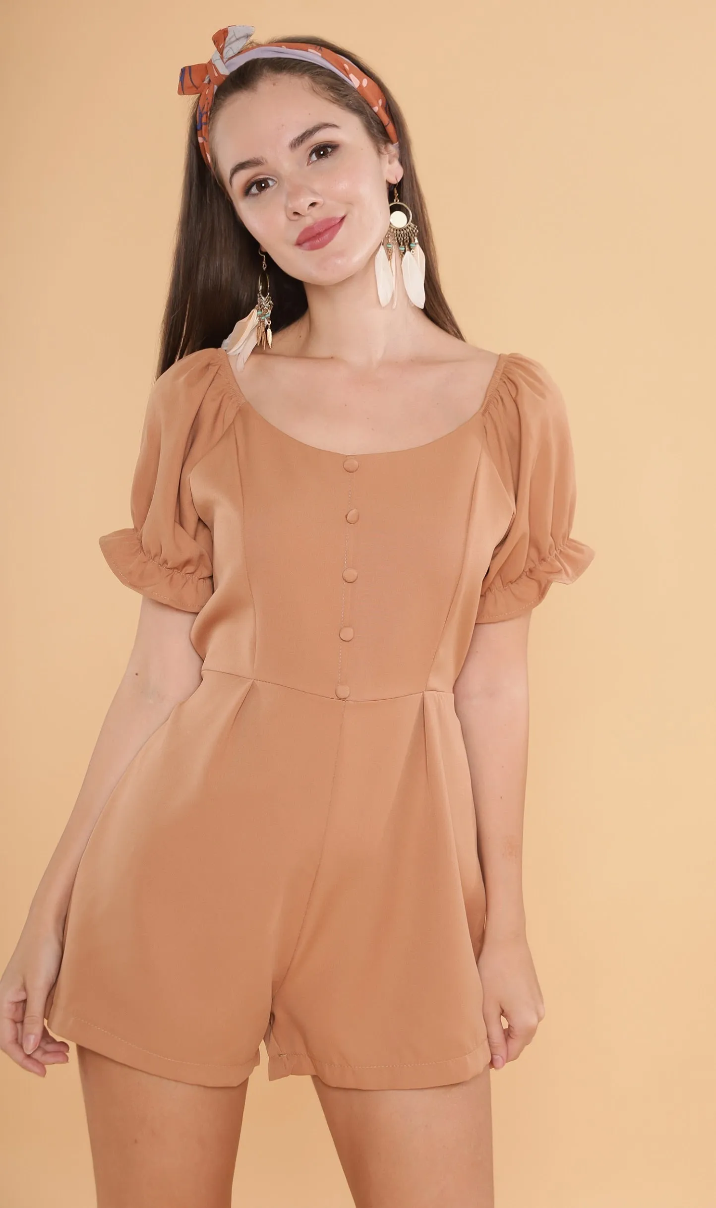 LULU Puff-Sleeve Romper (Mocha)