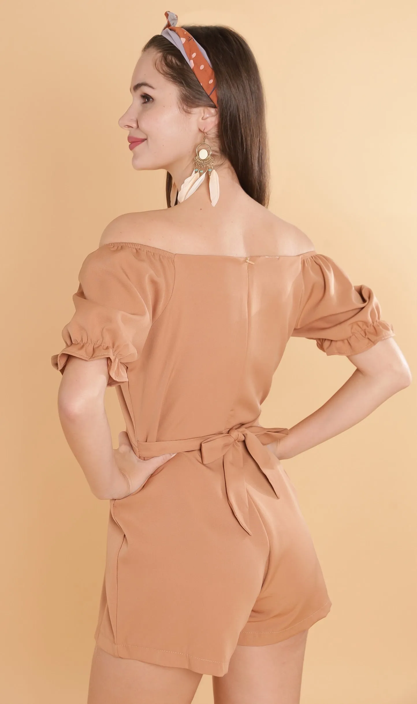 LULU Puff-Sleeve Romper (Mocha)
