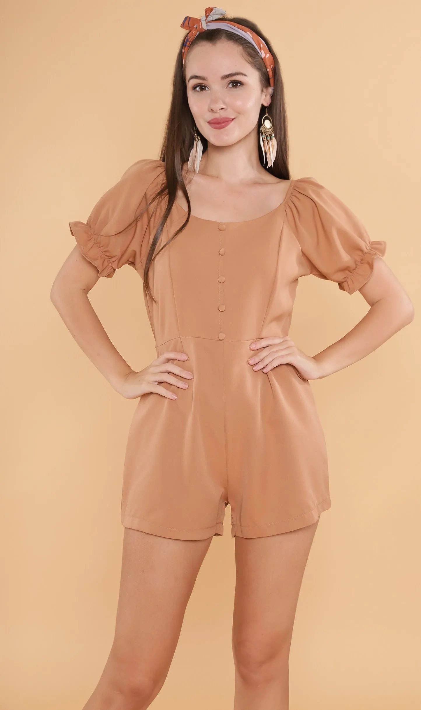 LULU Puff-Sleeve Romper (Mocha)