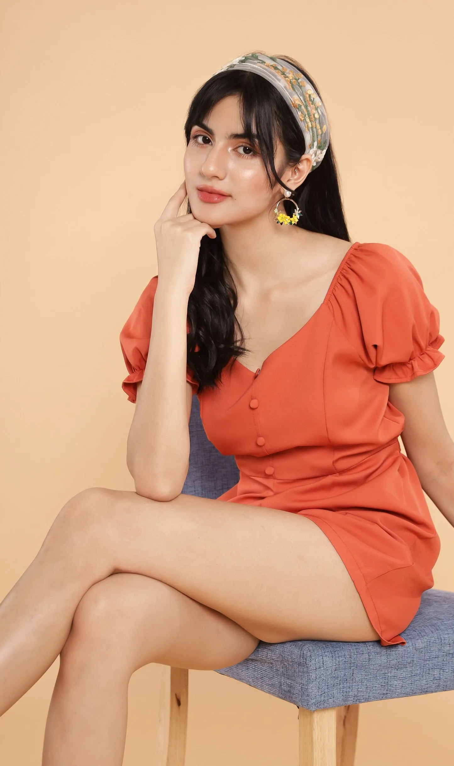LULU Puff-Sleeve Romper (Rust)