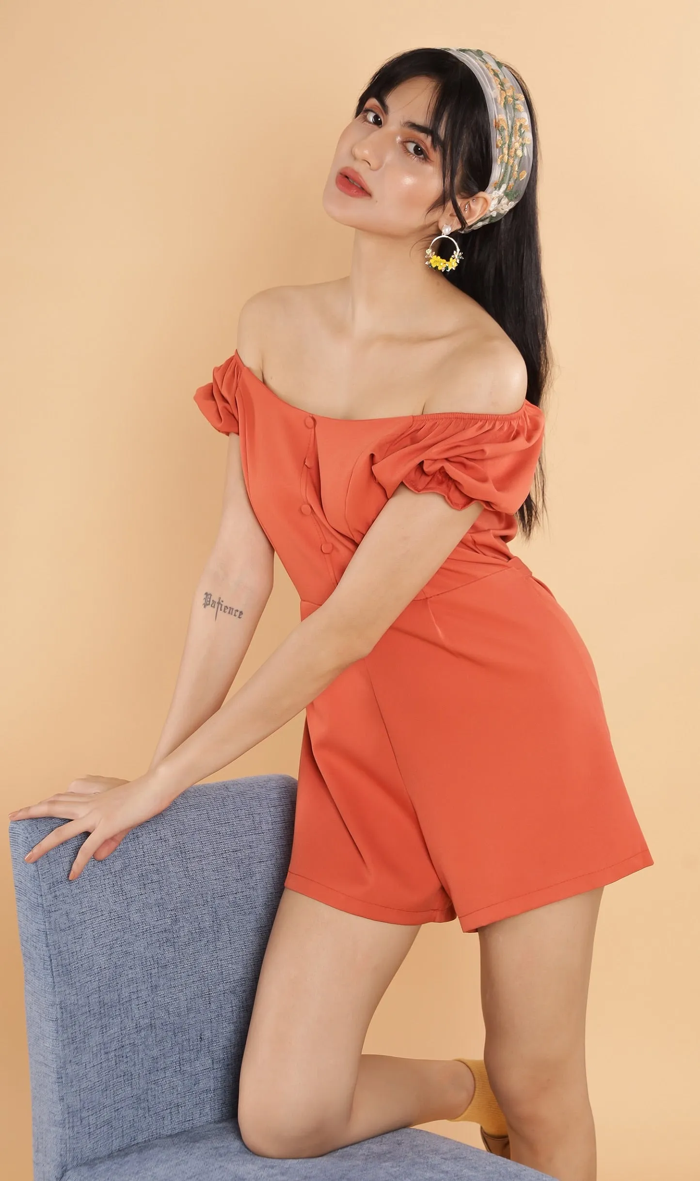LULU Puff-Sleeve Romper (Rust)